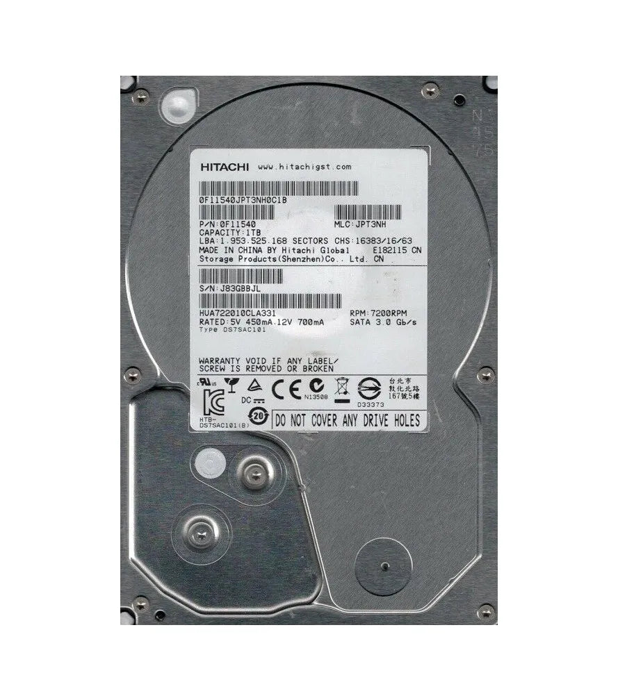 Hitachi 1TB SATA Hard Drive HUA722010CLA331, PN: 0F11540/JPT3NH