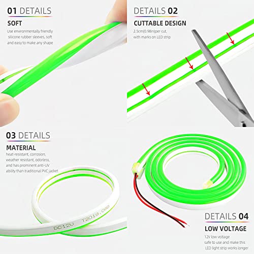 Green LED Neon Strip Lights 16.5ft - Flexible, Waterproof, Indoor/Outdoor Use