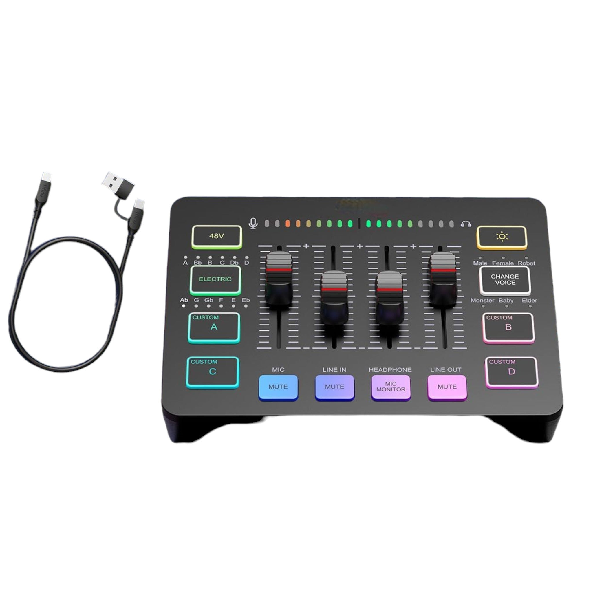 Gaming Audio Mixer: Streaming RGB PC Mixer with XLR Microphone Interface, Volume Fader, Mute Button, 48V Phantom Power for Podcast, Recording, Vocal, Game - AmpliGame SC3