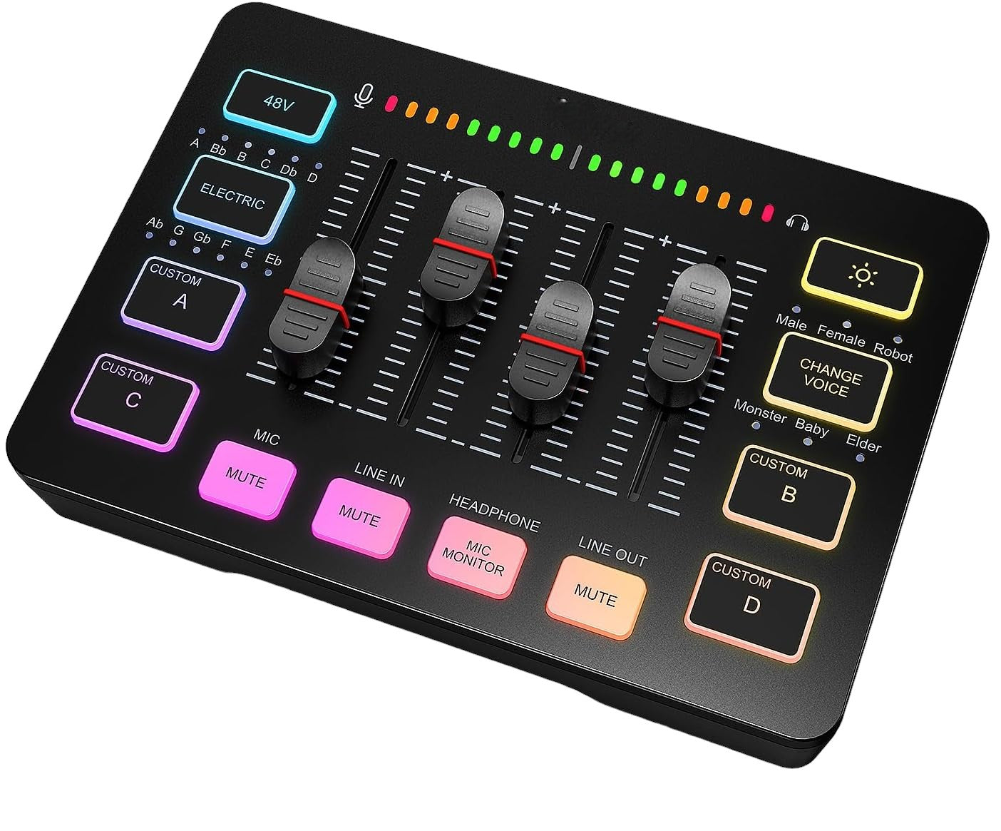 Gaming Audio Mixer: Streaming RGB PC Mixer with XLR Microphone Interface, Volume Fader, Mute Button, 48V Phantom Power for Podcast, Recording, Vocal, Game - AmpliGame SC3