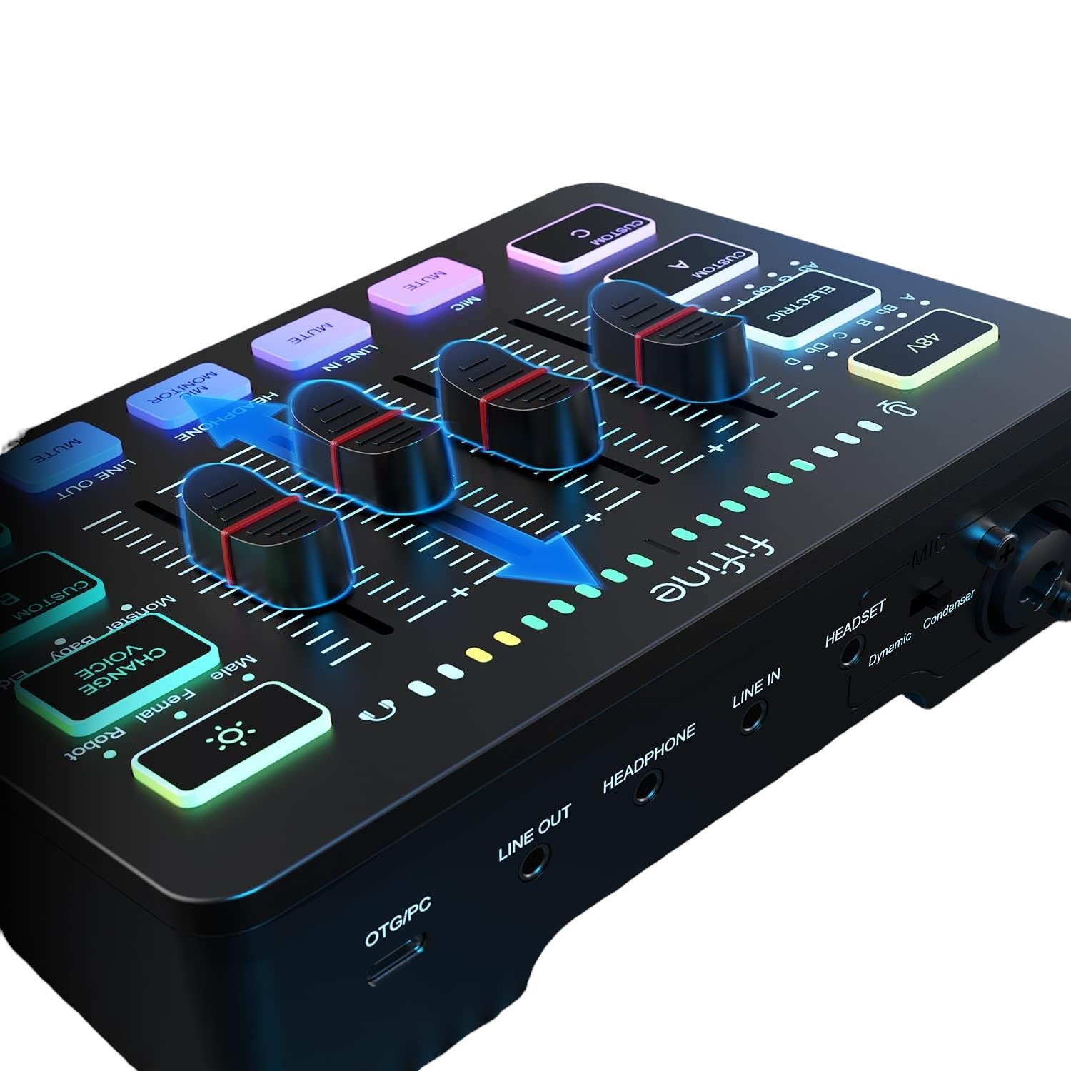 Gaming Audio Mixer: Streaming RGB PC Mixer with XLR Microphone Interface, Volume Fader, Mute Button, 48V Phantom Power for Podcast, Recording, Vocal, Game - AmpliGame SC3