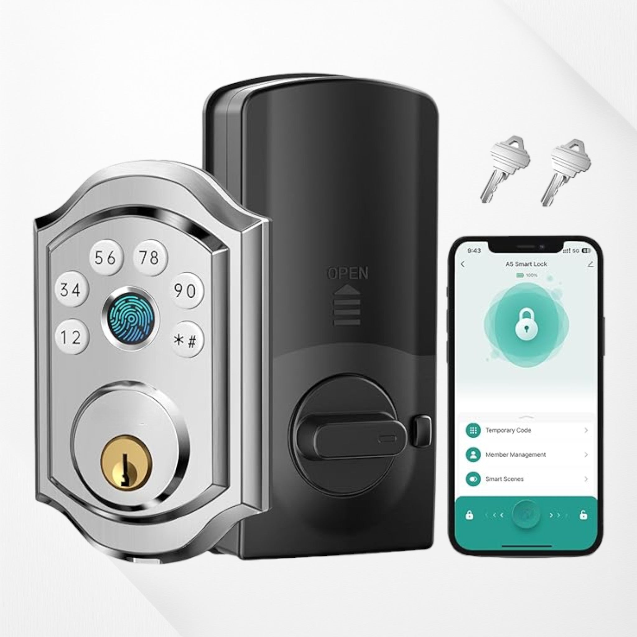 Smart Keyless Entry FrontDoor Lock with Fingerprint, Bluetooth, Keypad, App, Alexa, and Auto Lock for House or Apartment