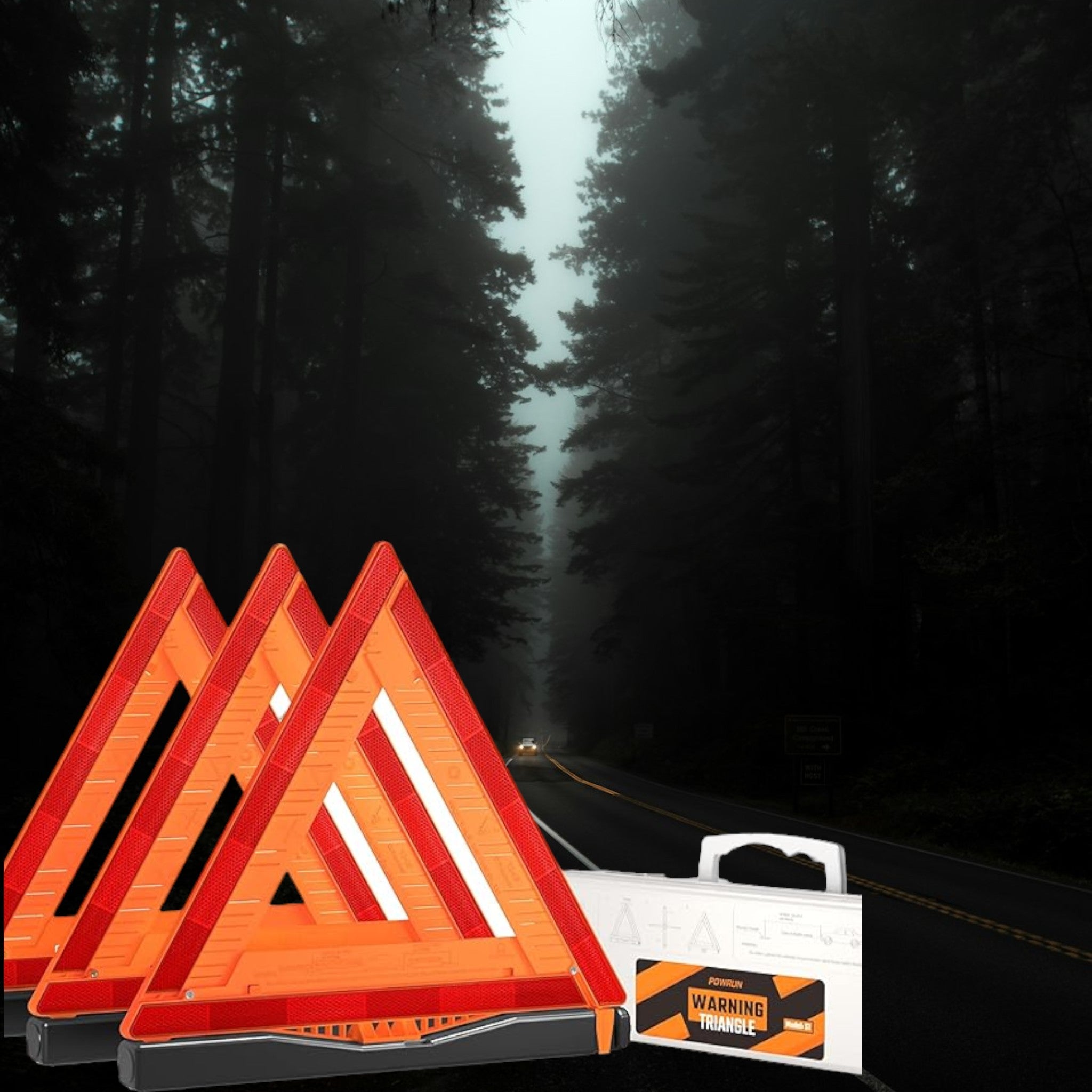 Emergency Roadside Safety Triangles - 3-Pack, DOT Approved, Foldable & Reflective with Carrying Case